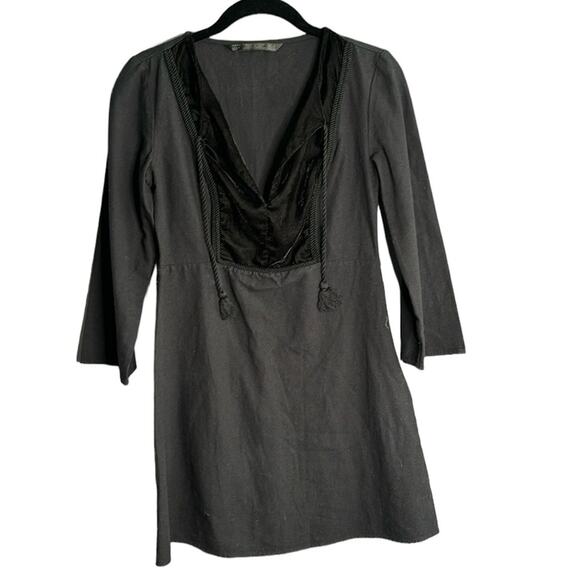 Zara Black Tunic Dress Velvet and Tassel Detailing Side Zipper Size Small - Picture 1 of 7